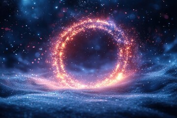 Bright blue and red nebula against a black background.