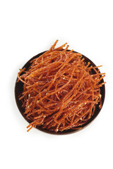 Fototapeta premium Handmade Shredded Chorizo Sausage - Traditional Spanish Dried Meat Snack in Bowl