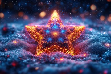 Star shining brightly in the snow.