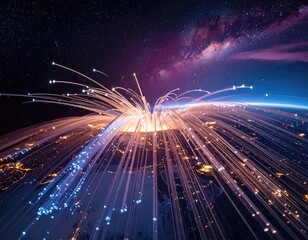 Global fiber optic network radiating from Earth