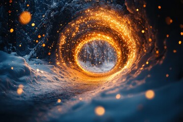 Spiral of fire in dark room.