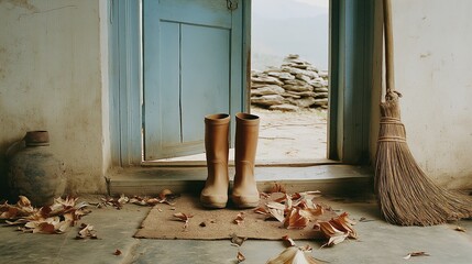 Vintage Boots by the Open Door