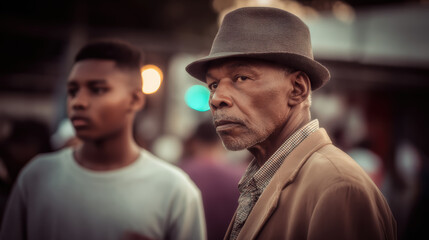 Elder man wearing fedora hat looking thoughtful