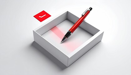 Red pen inside white box with checkmark