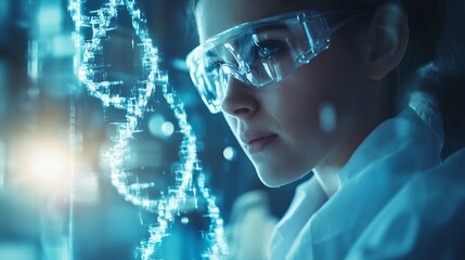 Young Female Laboratory scientist working at lab with test tubes, test or research in clinical laboratory. Science, chemistry, biology, medicine and people concept.