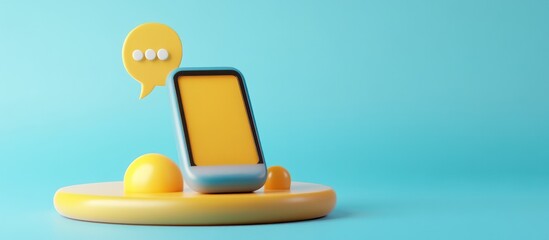 Yellow Smartphone with Speech Bubble on Platform in Turquoise Setting