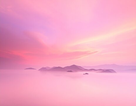 Misty pink sunrise over mountains - Powered by Adobe