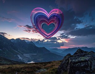 Heart-shaped glow floats above alpine peaks at sunset