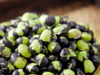 Fresh Black Beans with Green Sprouts in Wooden Bowl - Healthy Legume Food Photography