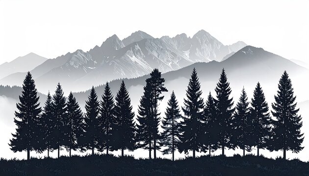Silhouette of a misty mountain forest