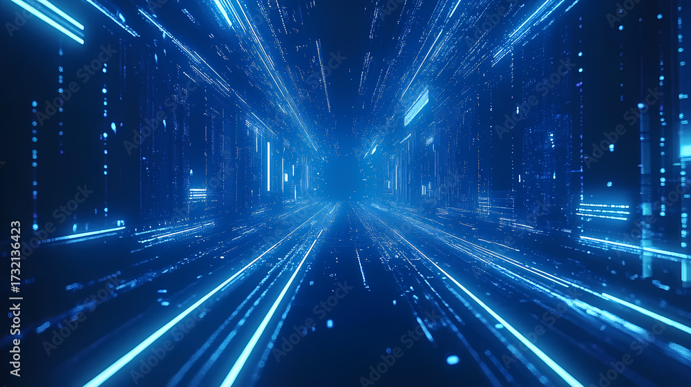 Wall mural digital tunnel of data flow