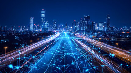 Fototapeta premium Modern City Network Connectivity at Night