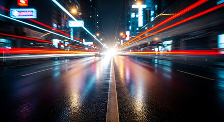 Obraz premium Capture the essence of a bustling night city with this high-energy image. 