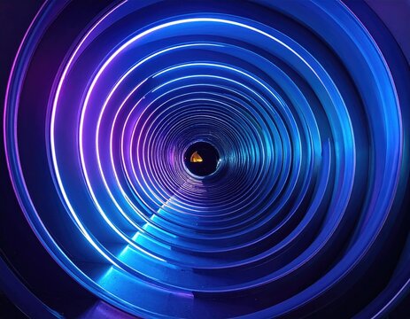 Abstract, concentric rings of neon light, swirling into a central point