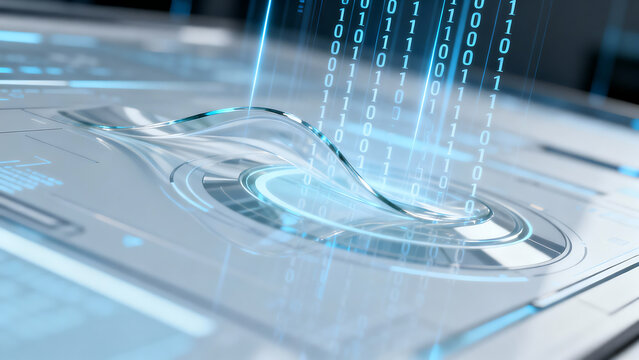 High-Tech Binary Code Assembling on a Futuristic HUD - Powered by Adobe