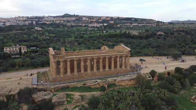 Aerial drone view of the Valley of the Temples in Agrigento, Sicily