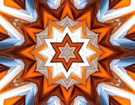Ornate, starburst pattern with vibrant colors and symmetrical design