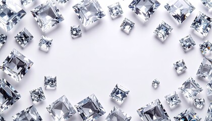 Square crystals frame a white background