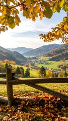 Autumnal valley view through trees