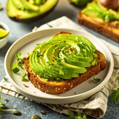 Avocado toast on a plate, healthy breakfast