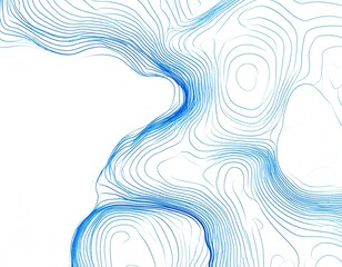 Abstract, flowing, blue lines on white background, creating a topographic or contour map effect