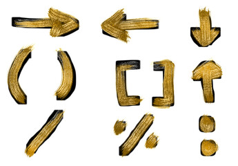 Hand drawn yellow arrows punctuation symbols and shapes artistic design elements illustration isolated on transparent background Hand Draw