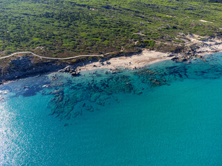 Aerial view of Monti Russu and Lu Littaroni beaches
