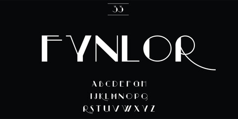 Elegant fynlor typeface with uppercase alphabet displayed on black background