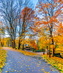 Autumn in public domain city park in Riga - the capital of Latvia, Baltic region