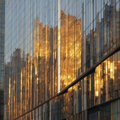 Golden Reflected Light on Modern Glass Building Facade
