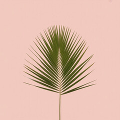 Fototapeta premium Green Palm Leaf on Light Pink Minimal Background