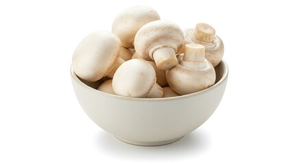 White Button Mushrooms in a Bowl, Isolated