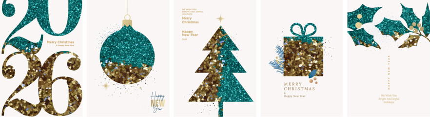 Merry Christmas and Happy New Year 2026. Vector illustration templates for holiday greeting card, background, website and social media banner, marketing material.