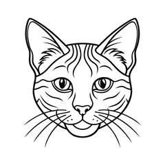 Cat Head Line Art | Black and White Cat Face Outline Drawing