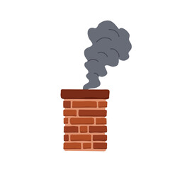 brick chimney with smoke polluting the air; concept of air pollution, smog, environmental issues, climate change, winter heatring, carbon dioxide , and industrial emissions- vector illustration