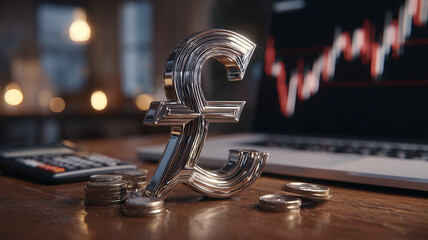 机上のポンド記号と下落画面