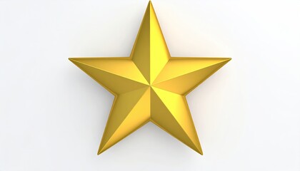 Obraz premium A five-pointed gold star, rendered in 3D, sits against a plain white background; the star displays subtle shading and highlights
