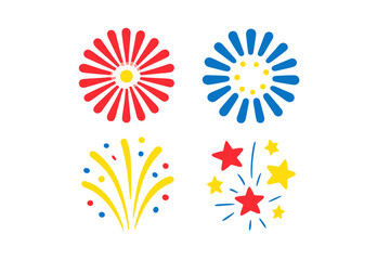 Fototapeta premium Brightly colored festive fireworks bursts and star explosions for holiday celebrations and special events