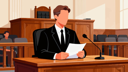 Lawyers and judges are in court, cartoon hand-drawn vector illustrations