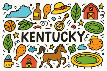 Kentucky culture flat icon set. symbols of heritage, tradition, and local charm.