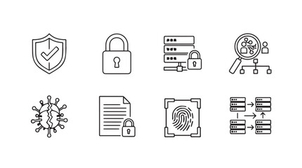 Collection of cybersecurity icons representing security data protection and network protection vector