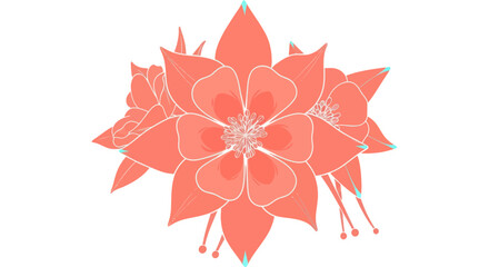 Stylized flowers, shades of coral, blue accents on petals, white background
