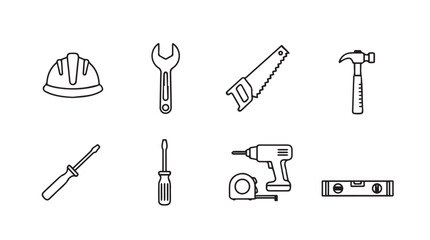 Collection of hand-drawn construction and repair tools for diy projects and home improvement vector