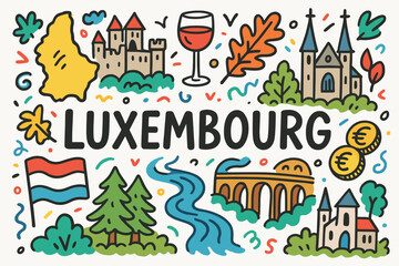 Fototapeta premium “luxembourg, travel, tourism flat icon set. european destination icons collection”