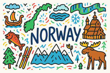 Fototapeta premium Norway travel linear icon set. scandinavian nature, culture, adventure icons collection.