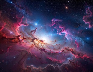 Colorful cosmic nebula with vibrant clouds of gas and stars