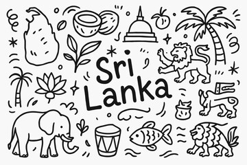 Sri lanka outline icon set. culture, travel, nature, traditional, national symbols.