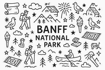 Obraz premium Outdoor adventure line icon set. explore camping, hiking, and nature symbols