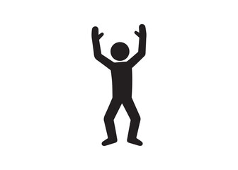 Happy stick figure jumping isolated on white background, celebrating success