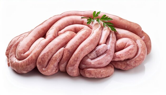 Raw Pig Intestine On White Background